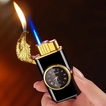 Eagle Head Metal Lighter with Clock