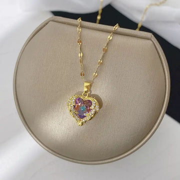 Fantasy Golden Zircon Necklace Heart